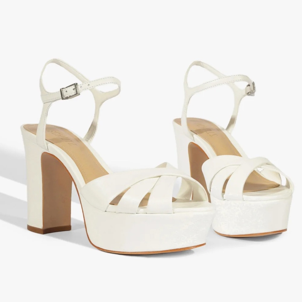 SCHUTZ White Platform Sandal Heels